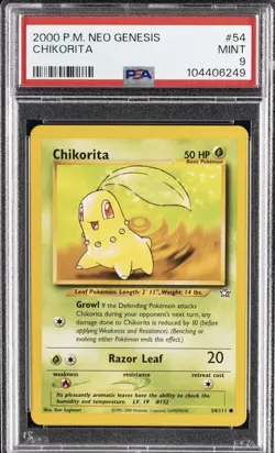 Pokemon Neo Genesis Chikorita 54/111 PSA 9 Unlimited Edition English - Image 1