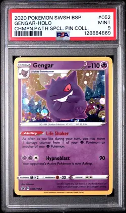POKEMON CHAMPION'S PATH PIN COLL. GENGAR #SWSH052 PSA 9 MINT #128884869 (SWIRL) - Image 1