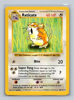 6 Card Pokemon Base Set Shadowless Lot Raticate, Rattata, Ponyta, Starmie MP-HP - Image 2