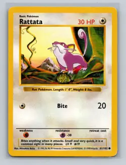6 Card Pokemon Base Set Shadowless Lot Raticate, Rattata, Ponyta, Starmie MP-HP - Image 4