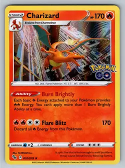 Charizard Holo Rare Pokemon GO 010/078 NM - Image 1