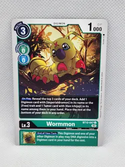 Wormmon BT12-047 U Across Time Digimon Card Game Green Uncommon Rookie Larva NM - Image 1