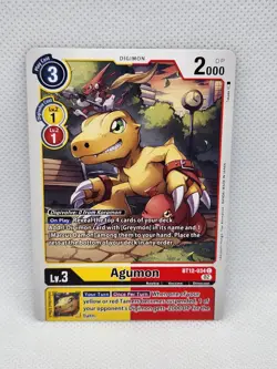 Agumon BT12-034 Digimon Card Game NM English Red Yellow Multi-Color Rookie Dino - Image 1