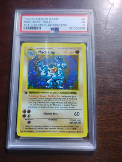 1999 POKEMON BASE SET 1ST EDITION-SHADOWLESS #8 MACHAMP-HOLO PSA 5 - Image 1