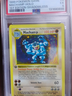 1999 POKEMON BASE SET 1ST EDITION-SHADOWLESS #8 MACHAMP-HOLO PSA 5 - Image 2