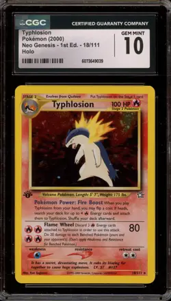 Pokemon Typhlosion Neo Genesis 1st Edition Holo Rare #18 CGC 10 Gem Mint - Image 1