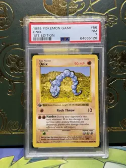 1999 Pokemon 1st Edition Shadowless Onix #56 PSA 7 (cracks on two corners) - Image 1