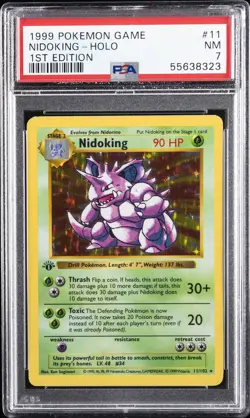 1999 POKEMON BASE SET 1ST EDITION #11 NIDOKING-HOLO PSA 7 - Image 1