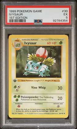 Ivysaur 030/102 1st Edition Base Set Shadowless - PSA 5 - Pokemon PKMN 1999 TCG - Image 1