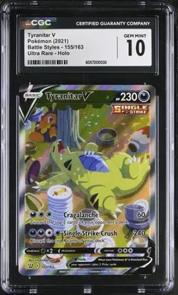 Tyranitar V CGC 10 Alt Art Battle Styles SWSH 155/163 Pokemon Card 2021 Gem Mint - Image 1