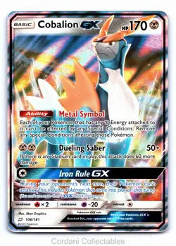 Pokemon Cards: Team Up Rare Holo: Cobalion GX 106/181 - Image 1