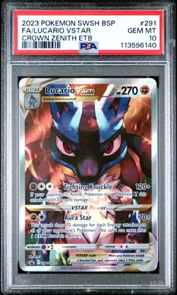 2023 POKEMON SWSH BLACK STAR PROMO #291 FULL ART/LUCARIO VSTAR PSA 10 - Image 1