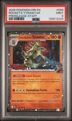 Pokemon PSA 9 Team Rocket's Tyranitar 096/182 Destined Rivals STAFF Promo Mint - Image 1