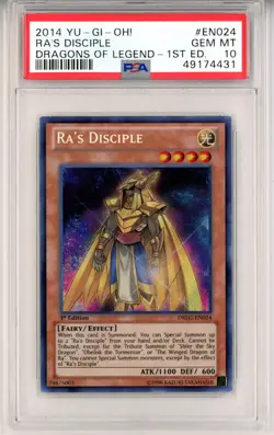 2014 YUGIOH DRLG-EN024 RA'S DISCIPLE SECRET RARE PSA 10 GEM MINT #49174431 - Image 1