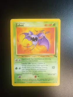 Pokemon TCG Zubat Fossil Unlimited Common Card 57/62 Vintage 1999 NM LP - Image 1