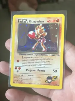 Rocket's Hitmonchan 11/132 Unlimited Holo DOUBLE SWIRL Gym Heroes Pokemon Card - Image 1