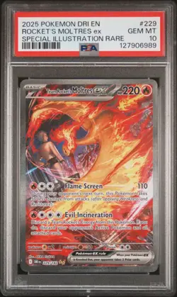 2025 POKEMON DRI SPECIAL ILLUSTRATION RARE #229 TEAM ROCKET'S MOLTRES EX PSA 10 - Image 1