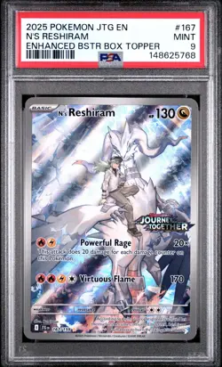 PSA 9 2025 POKEMON JOURNEY TOGETHER 167 N'S RESHIRAM ENHANCED BOX TOPPER PROMO - Image 1