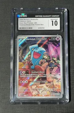 CGC 10 TEAM ROCKET'S WOBBUFFET 203 DESTINED RIVALS ETB BLACK STAR PROMO POKEMON - Image 1