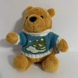 DISNEY STORE WINNIE THE POOH CHRISTMAS TREE SWEATER BEANIE PLUSH BEAN BAG NWT - Image 1