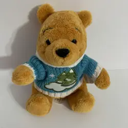 DISNEY STORE WINNIE THE POOH CHRISTMAS TREE SWEATER BEANIE PLUSH BEAN BAG NWT - Image 2