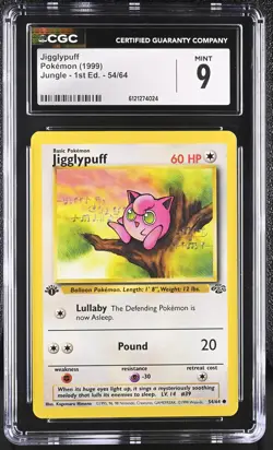 CGC 9 MINT Jigglypuff 1999 Jungle 1st Edition 54/64 Pokemon Card - Image 1