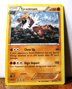 POKEMON TYRANTRUM 62/111 COSMOS HOLO FURIOUS FISTS HEAVY SCRATCHES DAMAGED - Image 1