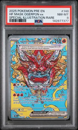 2025 POKEMON PRE EN-PRISMATIC EVOLUTIONS #148 HEARTHFLAME MASK OGERPON EX PSA 8 - Image 1