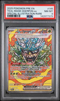2025 POKEMON PRE EN-PRISMATIC EVOLUTIONS #145 TEAL MASK OGERPON EX PSA 8 - Image 1