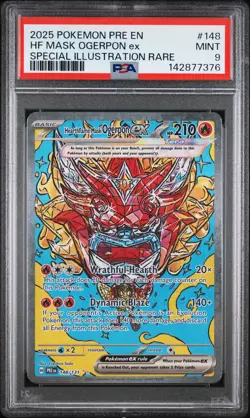 2025 POKEMON PRE EN-PRISMATIC EVOLUTIONS #148 HEARTHFLAME MASK OGERPON EX PSA 9 - Image 1