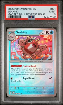 2025 POKEMON PRE EN-PRISMATIC EVOLUTIONS MASTER BALL REVERSE HOLO SEAKING PSA 9 - Image 1