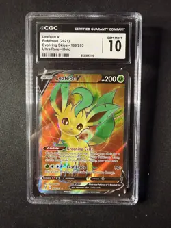 CGC GEM MINT 10 Leafeon V Ultra Rare Full Art 166/203 Evolving Skies Pokemon - Image 1