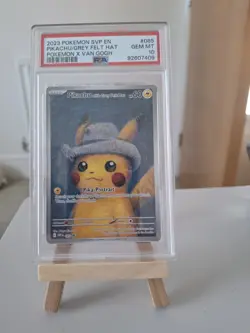 Pokemon Pikachu TCG Van Gogh Museum Promo Grey Felt Hat SVP085 PSA 10 - Image 1