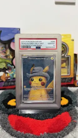 Pokemon Pikachu TCG Van Gogh Museum Promo Grey Felt Hat SVP085 PSA 10 - Image 1