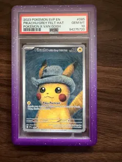Pokemon Pikachu TCG Van Gogh Museum Promo Grey Felt Hat SVP085 PSA 10 - Image 1