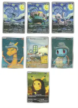 Pokemon Fan Art Bundle Card Set 7 Cards Pikachu Charizard Squirtle Mew Felt Hat - Image 1