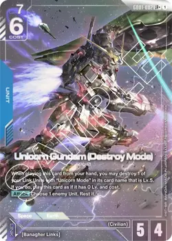 Unicorn Gundam (Destroy Mode) Foil - GD01-002 LR+ NM - TCG Card Game - Image 1