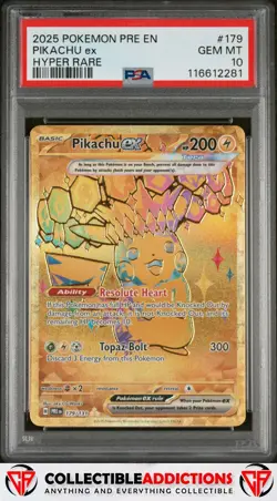 2025 Pokemon Pre En-Prismatic Evolutions #179 Pikachu Ex Hyper Rare PSA 10 - Image 1