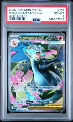 2025 POKEMON PFL EN-PHANTASMAL FLAMES ULTRA RARE #109 MEGA CHARIZARD X EX PSA 8 - Image 1