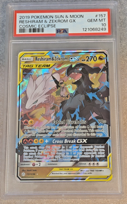Pokemon Reshiram & Zekrom GX 157/236 Cosmic Eclipse 157 Tag Team GEM MINT PSA 10 - Image 1