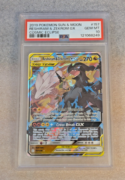 Pokemon Reshiram & Zekrom GX 157/236 Cosmic Eclipse 157 Tag Team GEM MINT PSA 10 - Image 2
