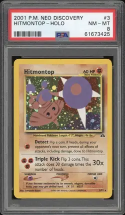 2001 Pokemon Unlimited Neo Discovery Hitmontop Holo 3/75 PSA 8 NM-MT - Image 1