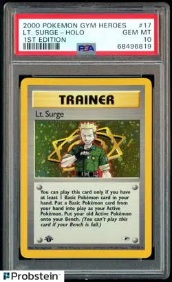 2000 Pokemon Gym Heroes Lt Surge Holo 1st Edition #17 PSA 10 GEM MINT - Image 1