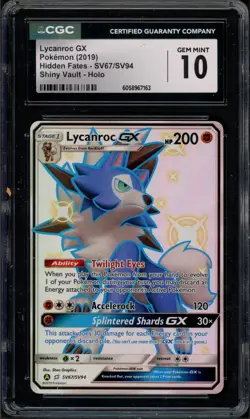 Pokemon CGC 10 Gem Mint Hidden Fates: Shiny Vault Full Art Lycanroc GX SV67/SV94 - Image 1