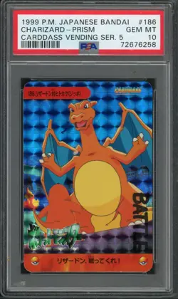 Pokemon PSA 10 Japanese Bandai Carddass Vending Series Prism Holo Charizard #186 - Image 1