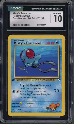 Pokemon CGC 10 Gem Mint 1st Ed. Gym Heroes UnCommon Misty's Tentacool 57/132 - Image 1