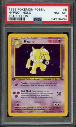 Pokemon PSA 8 NM-MT 1st Ed. Fossil Holo Hypno 8/62 - Image 1