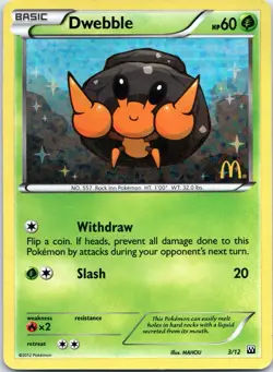 2012 Dwebble 3/12 McDonald's Promo Pokemon TCG Card Holo - Image 1