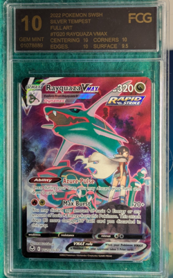 2022 Pokemon SWSh Silver Tempest Full Art #TG20 Rayquaza VMAX FCG 10 - Image 1