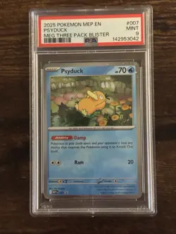 Fresh 2025 POKEMON Card MEP MEGA EVOLUTION THREE PACK BLISTER #007 PSYDUCK PSA 9 - Image 1
